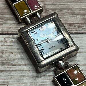 Aria Quartz 925 Silver Multicolor Square Dial Watch